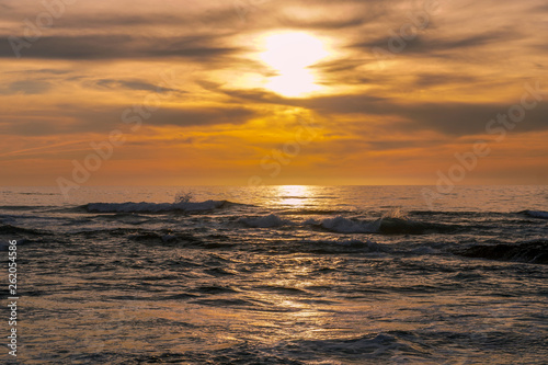 Beautiful colorful sunset over the sea  clouded sky on twilight time and reflection on the sea. in La Jolla  San Diego  California  USA