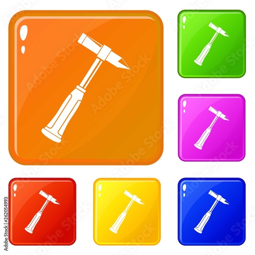 Hammer slag of welder icons set collection vector 6 color isolated on white background