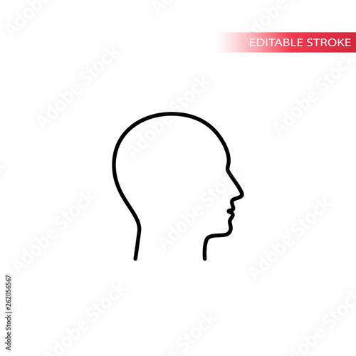 Human head profile thin line vector icon. Human head outline profile, editable stroke.