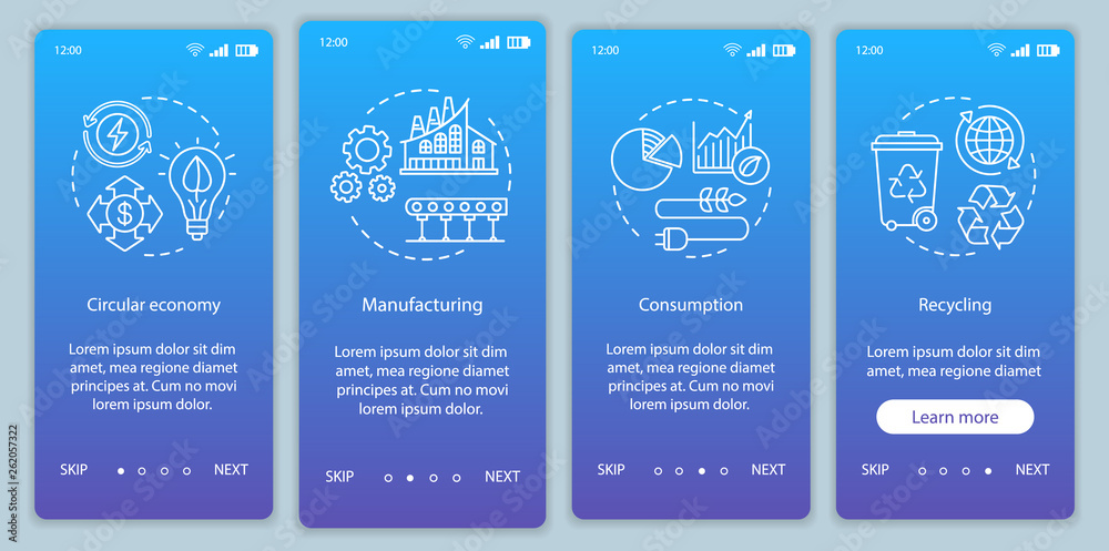 Circular economy onboarding mobile app page screen vector template
