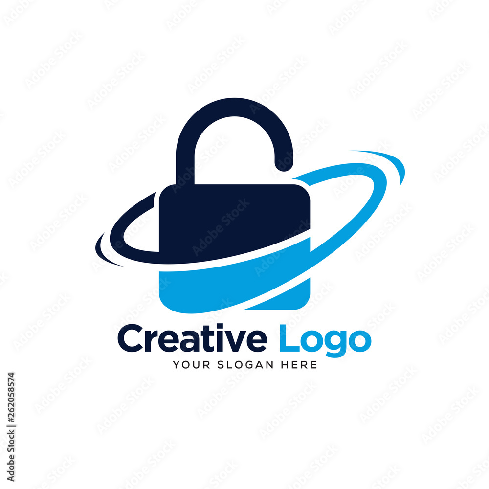 circle padlock logo designs with tech creative minimalist