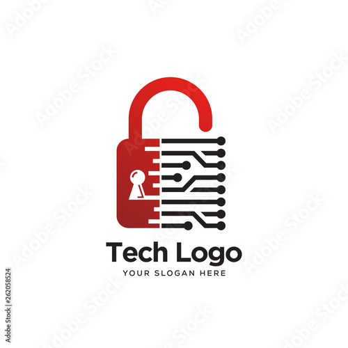 tech padlock logo designs with creative minimalist circuit