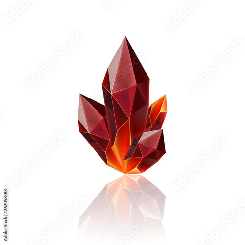 Magic Red Crystal with Sparkle. Decoration icon for Games. Cartoon crystals Illustration. Stone Healing Energy on White Background