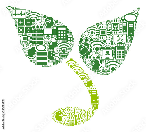 Sprout composition icon organized for bigdata and computing purposes. Vector sprout mosaics are organized from computer, calculator, connections, wi-fi, network,
