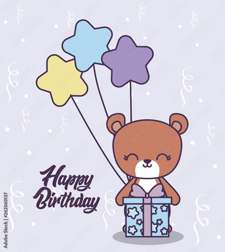 Fototapeta premium happy birthday card with cute bear