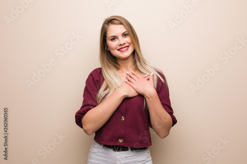 Young russian woman doing a romantic gesture