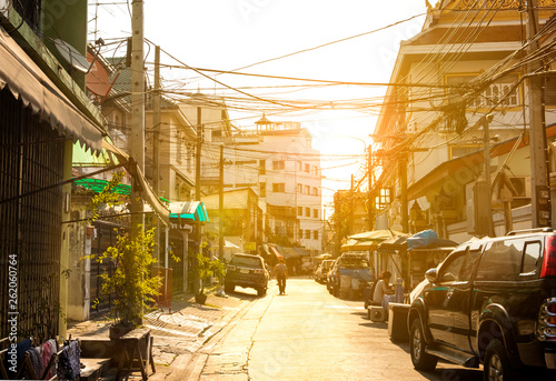 Little sunny street of Bangkok city, Thailand
