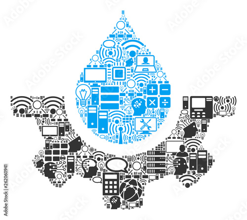 Water Service collage icon designed for bigdata and computing purposes. Vector water service mosaics are composed from computer, calculator, connections, wi-fi, network,