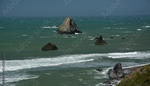 View of the Pacific Coast at Goat Rock Beach, on Highway 1 between Bodega Bay and Jenner in Sonoma County from April 28, 2017, California USA