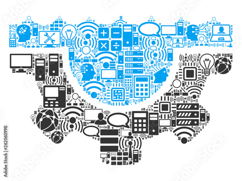 Water Service Gear collage icon designed for bigdata and computing purposes. Vector water service gear mosaics are combined from computer, calculator, connections, wi-fi, network,