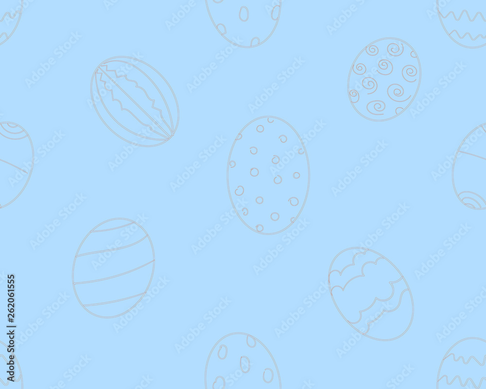 Doodle eggs hand drawn seamless pattern. Blue Easter background Doodle eggs hand drawn seamless pattern. Blue Easter background