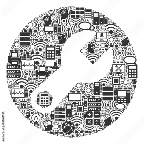 Wrench collage icon combined for bigdata and computing purposes. Vector wrench mosaics are combined from computer, calculator, connections, wi-fi, network, interface symbols into abstract collage.