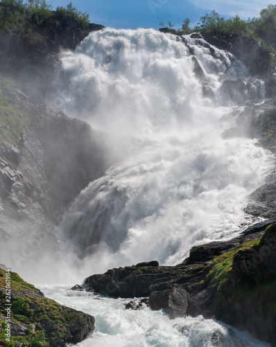 Landscape with Kjosfossen waterfall in the Norway