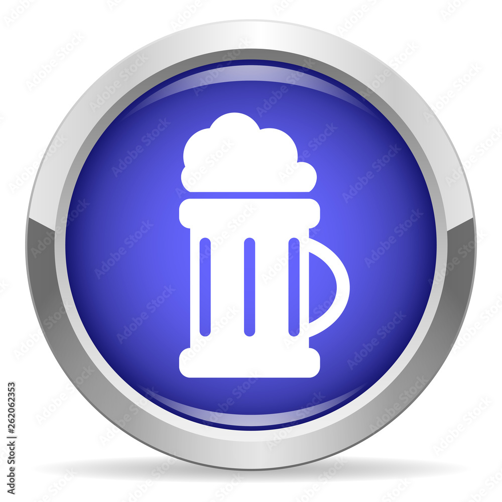 Beer icon. Round bright blue button. Beer icon. Round bright blue button.