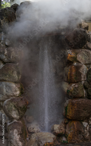 Detail view on famous geothermal hot springs, called Tatsumaki Jigoku, engl. spout hell, in Beppu, Oita Prefecture, Japan, Asia.
