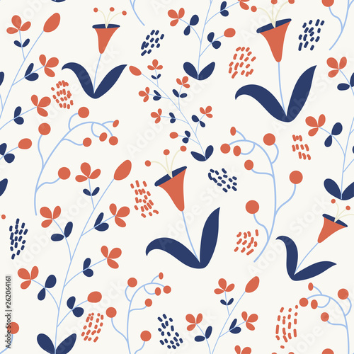 Spring seamless pattern with colorful flowers. Vector design.