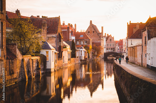 Obraz na płótnie Historic city of Brugge at sunrise, Flanders, Belgium w salonie