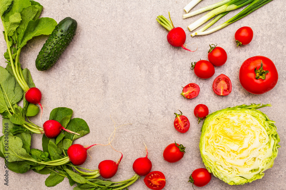 Assortment fresh organic vegetables. Food cooking stone background. Healthy vegetarian (vegan) eating concept, copy space, top view, flat lay. Assortment fresh organic vegetables. Food cooking stone background. Healthy vegetarian (vegan) eating concept, copy space, top view, flat lay.
