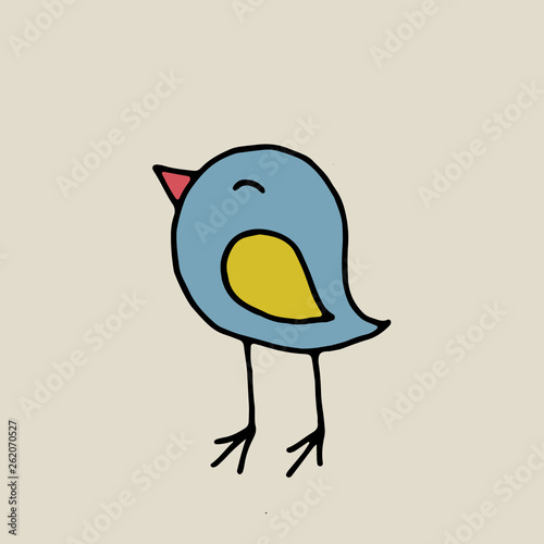 vector hand drawn doodle illustration of happy, smiling bird 