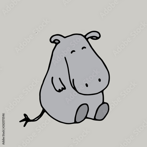 vector hand drawn doodle illustration of happy, smiling hippo,perfect as simple, cheerful template,cute card or a cartoon background with an animal theme for happy children,drawn in outline, colored