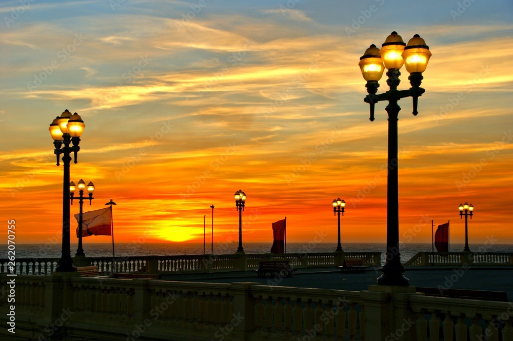 Beach sunset with lamps in Oporto, north of Portugal Beach sunset with lamps in Oporto, north of Portugal