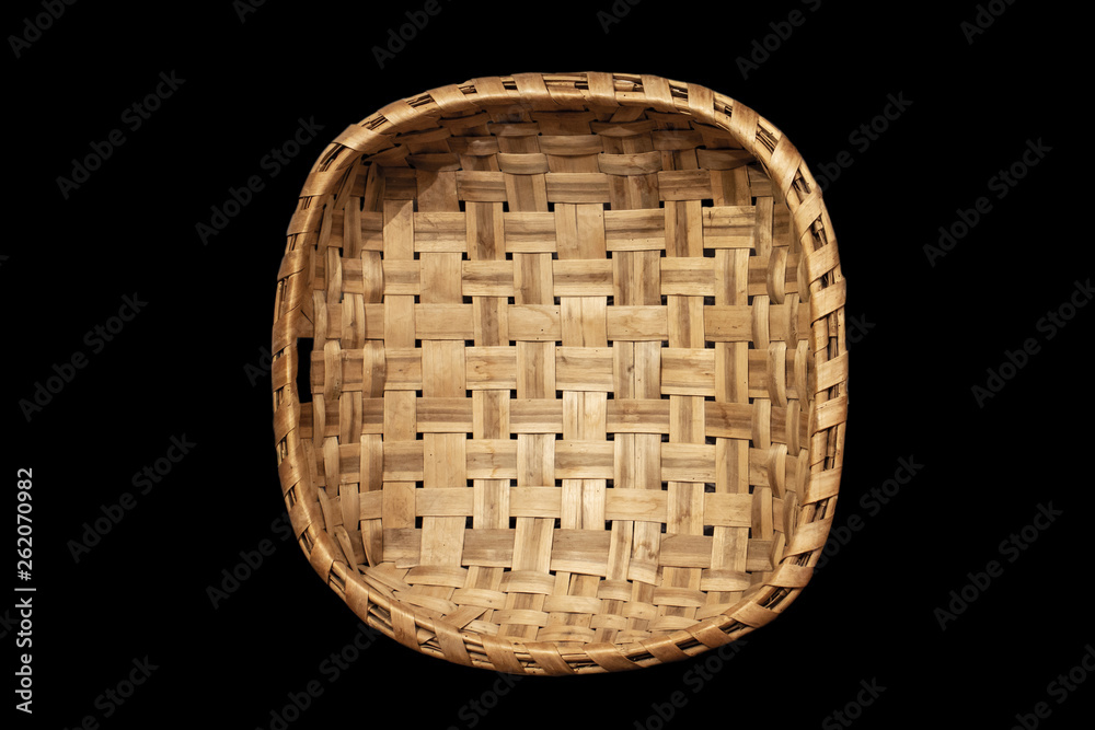 Traditional wicker baskets isolated on black background - obrazy, fototapety, plakaty 