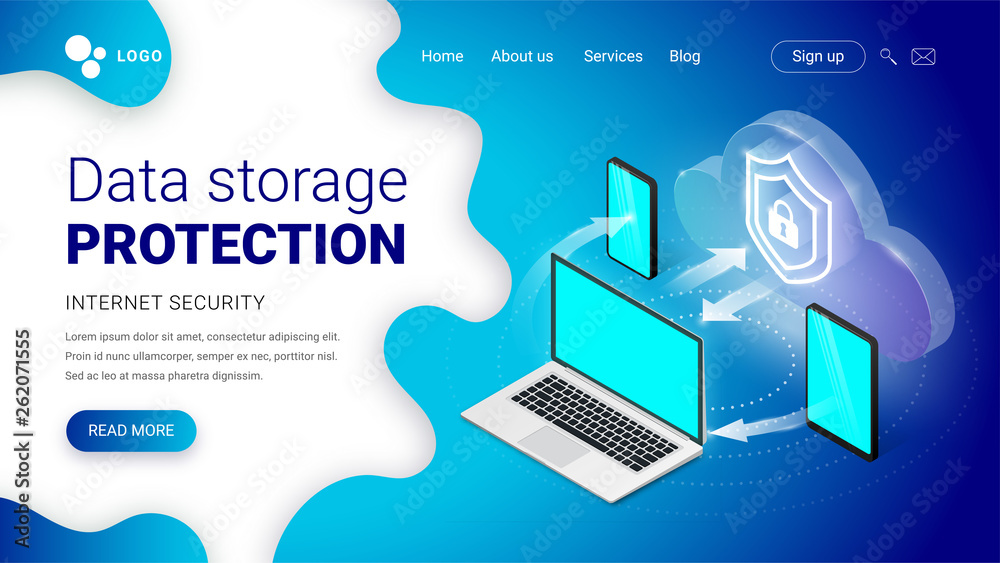 Isometric data storage protection landing Isometric data storage protection landing