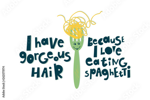 Fork with spaghetti cartoon illustration