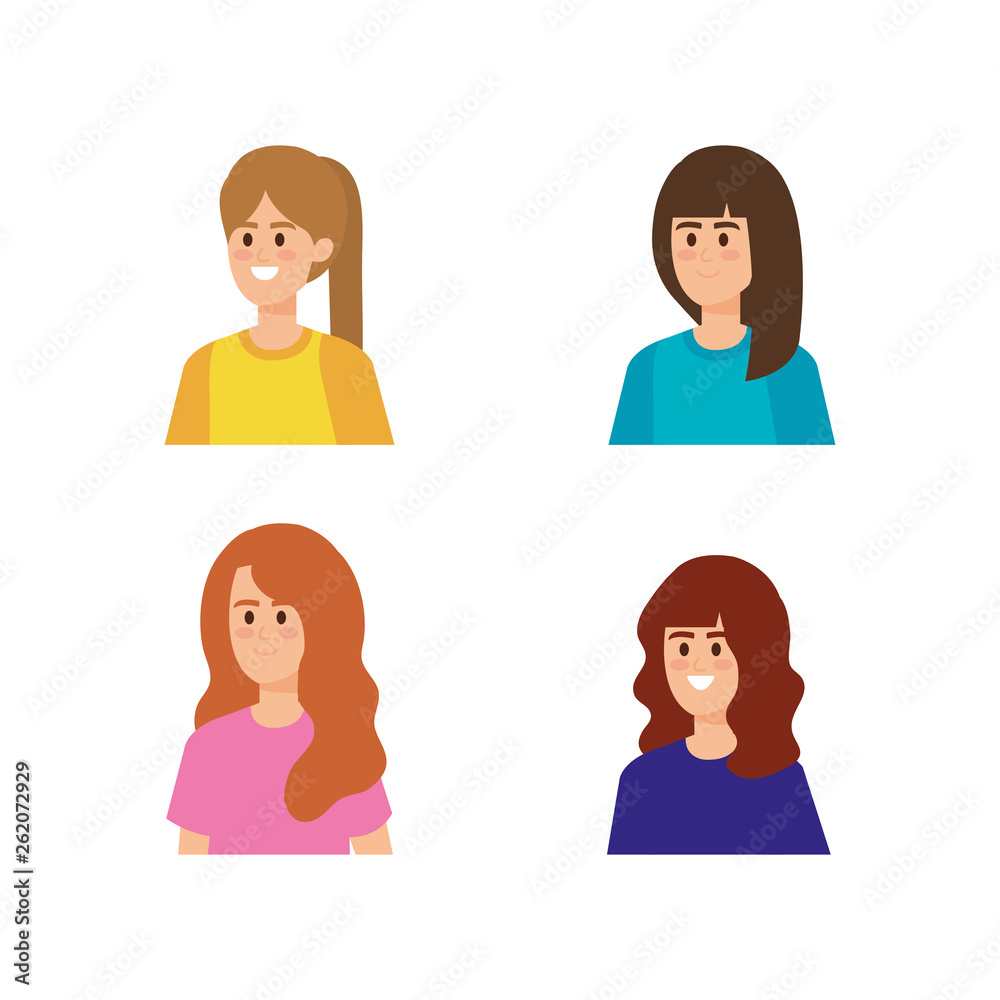 set pretty girls with hairstyle and blouse set pretty girls with hairstyle and blouse