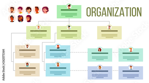 Organizational Structure, Company Organogram, Flowchart Vector Layout. Organizational Tree, Professional Hierarchy. Corporate Network. Business Organization Scheme Visualization Flat Illustration