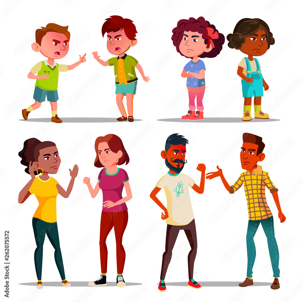 Hate, Anger Management, Arguing People Vector Set. Hate Control, Aggressive  Behavior. Angry Children and Adults Quarrel Cartoon Characters. Unhealthy  Relationship. Family Conflict Flat Illustrations Stock Vector | Adobe Stock