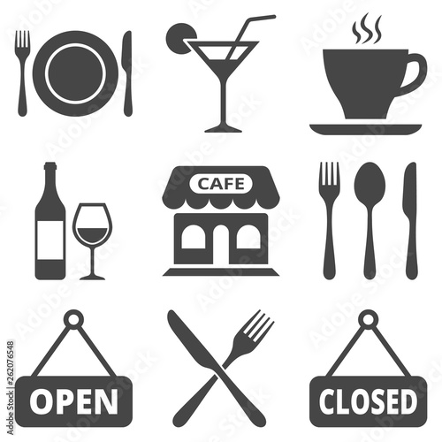 Cafe icons set on white background. Vector illustration