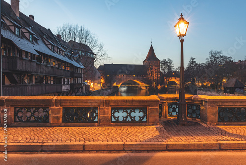 Germany, Nuremberg, view to Kettensteg, Fronveste and Schlayerturm from Max Bridge photo