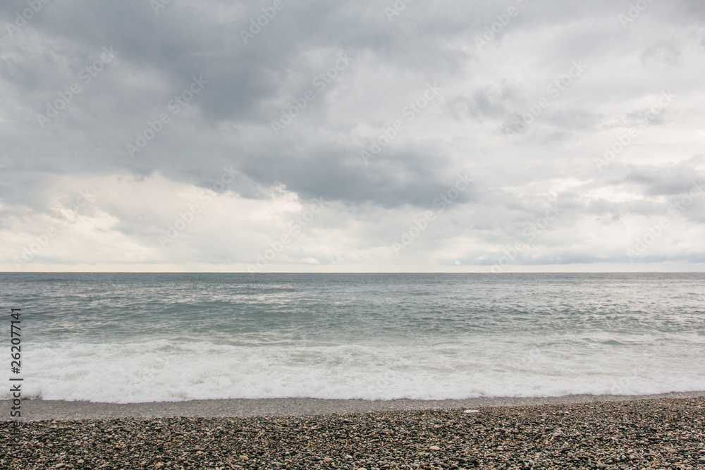 cloudy weather on the beach. space for text. copy space cloudy weather on the beach. space for text. copy space