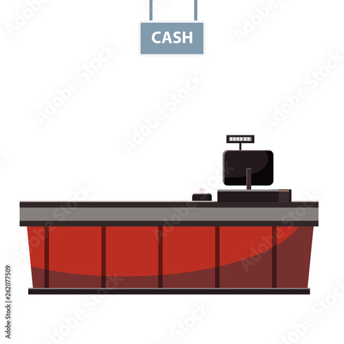 Cashier counter in the supermarket, shop, store