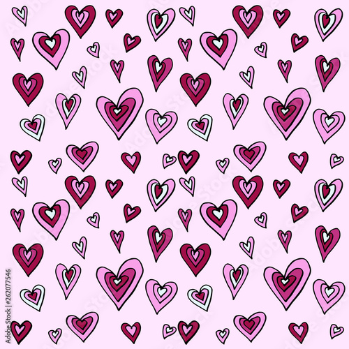 vector hand drawn collection of doodle illustration of love hearts, perfect as a decorative background, wedding invitation, happy valentine's day card, or a seamless colourful texture, in red and pink