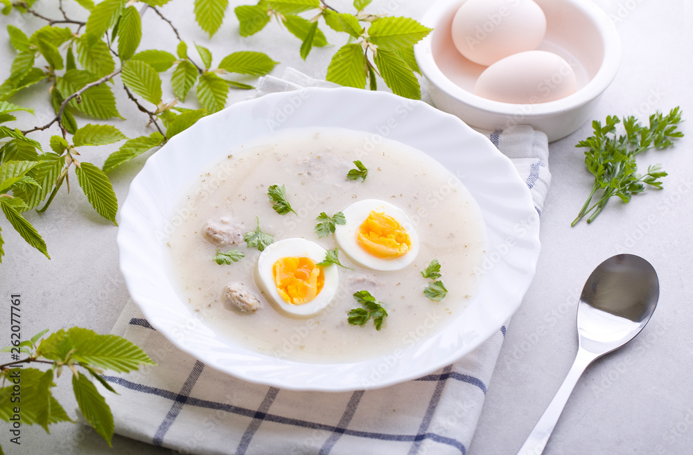 Traditional soup of white borscht. Traditional soup of white borscht.
