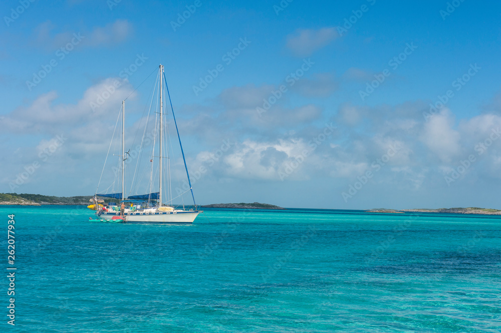 Caribbean, Bahamas, Exuma, sailing ship on the sea Caribbean, Bahamas, Exuma, sailing ship on the sea
