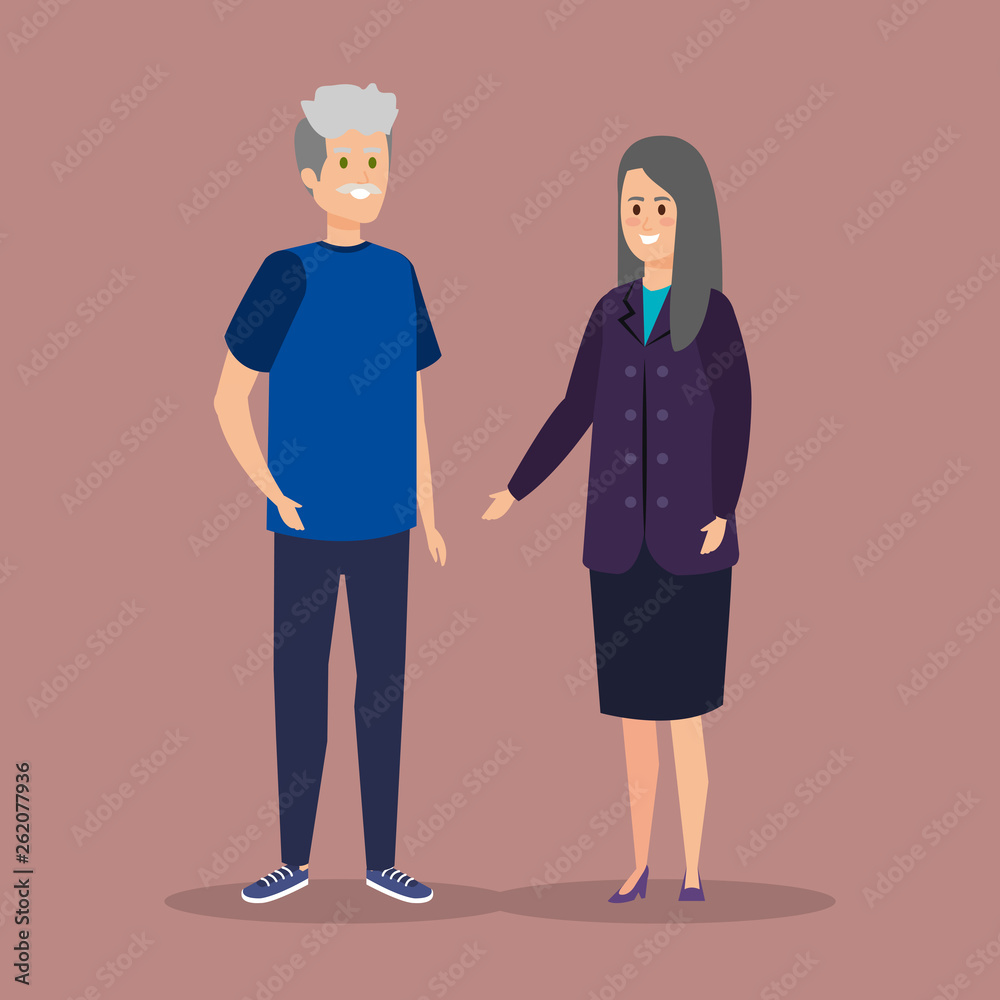 old woman and man couple together with casual clothes