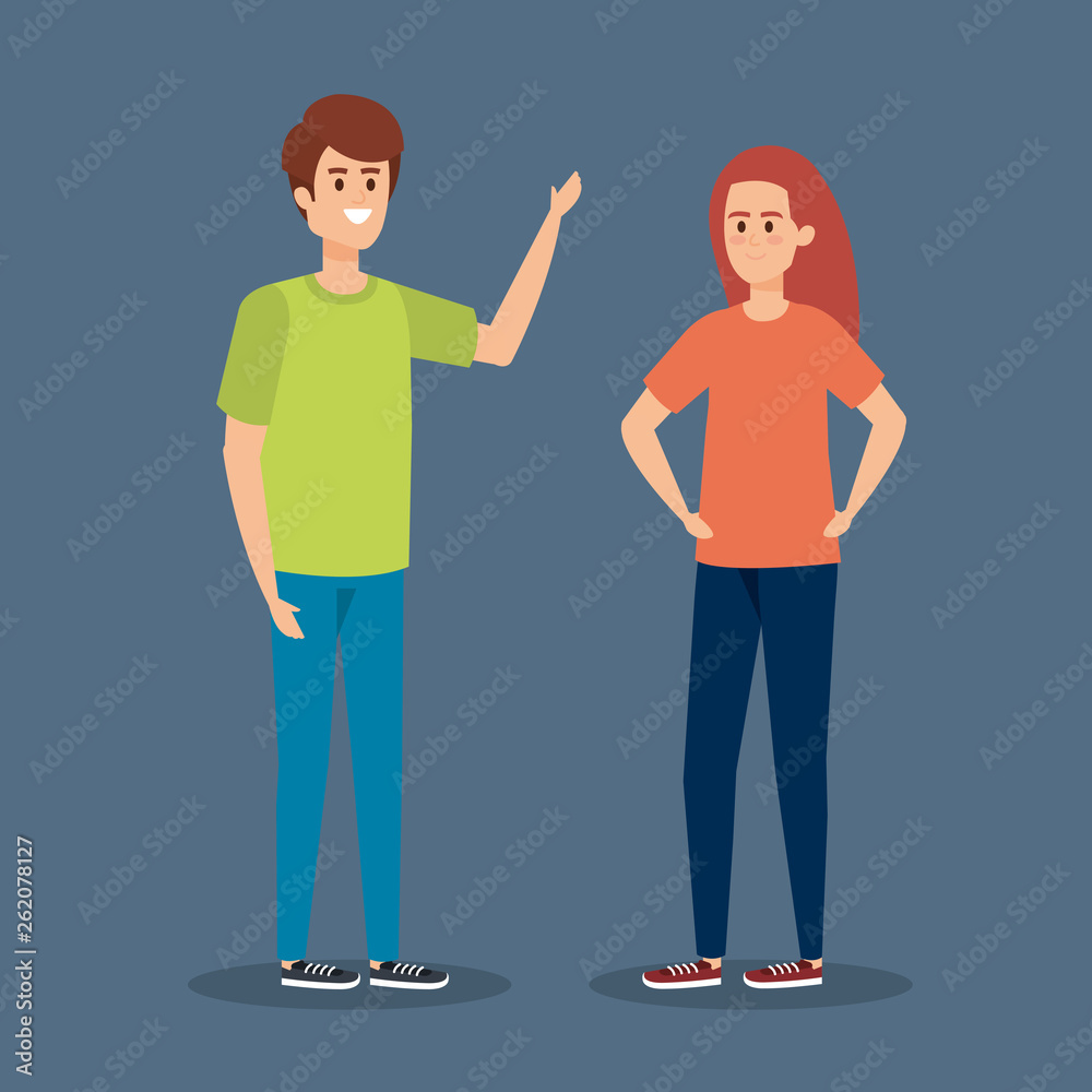 young couple with hairstyle and casual clothes young couple with hairstyle and casual clothes