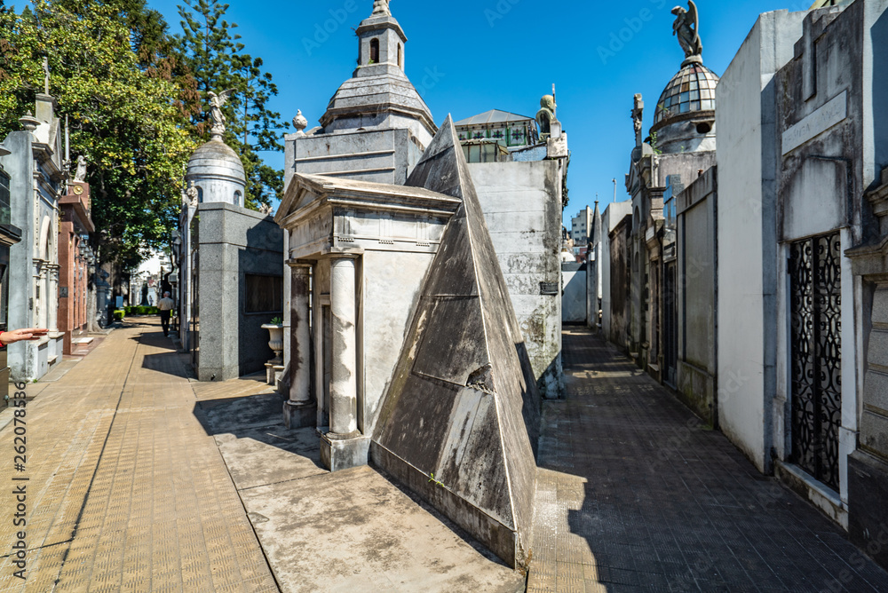 Buenos Aires, Argentina-03 Octubre, 2018: Famous La Recoleta Cemetery in Buenos Aires that contains the graves of notable people, including Eva Peron, presidents of Argentina, Nobel Prize winners