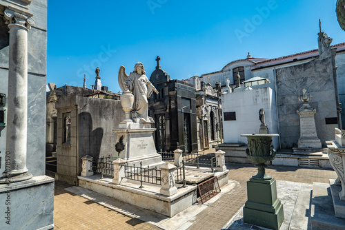 Buenos Aires, Argentina-03 Octubre, 2018: Famous La Recoleta Cemetery in Buenos Aires that contains the graves of notable people, including Eva Peron, presidents of Argentina, Nobel Prize winners photo