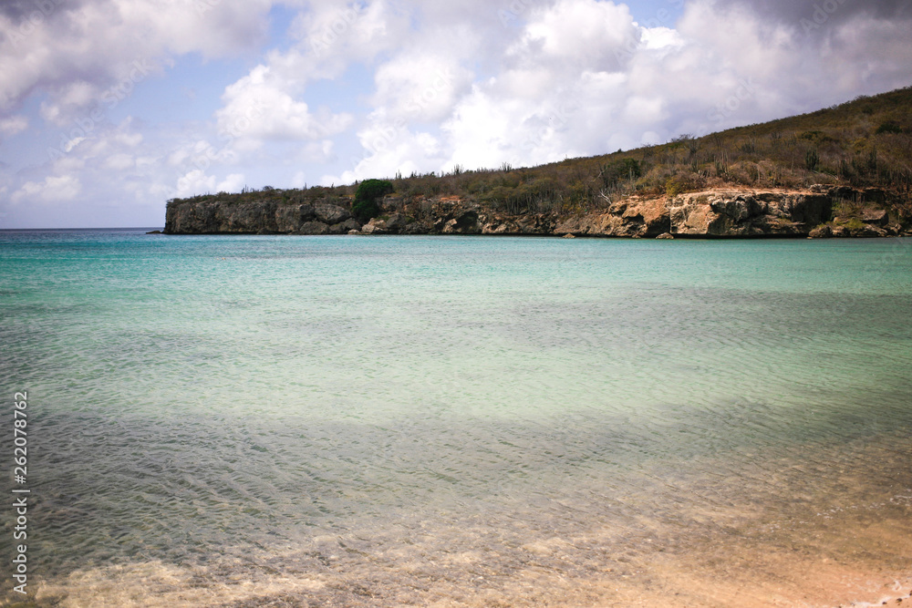 View of Santa Cruz a free local beach on Curacao, Caribbean