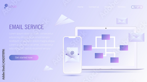 Web page design template. Email service isometric vector illustration. Webmail or mobile service layout for website landing header. Flat isometric vector illustration. EPS 10.