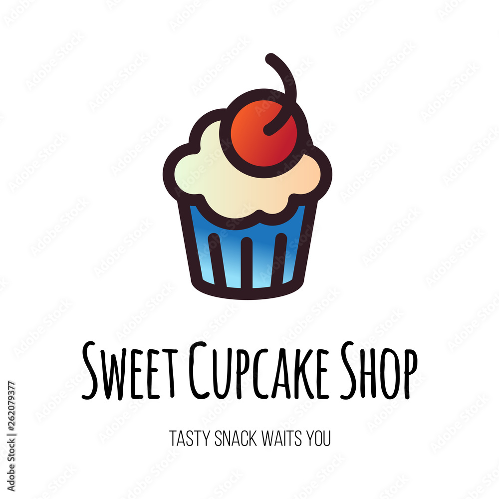 Sweet cupcake shop flat vector logo design Sweet cupcake shop flat vector logo design