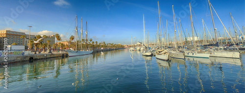 Barcelona Harbour reflections on a winter day