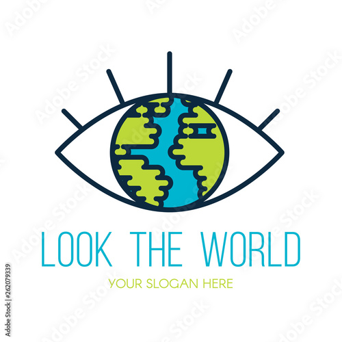Planet Earth eye flat vector logo design