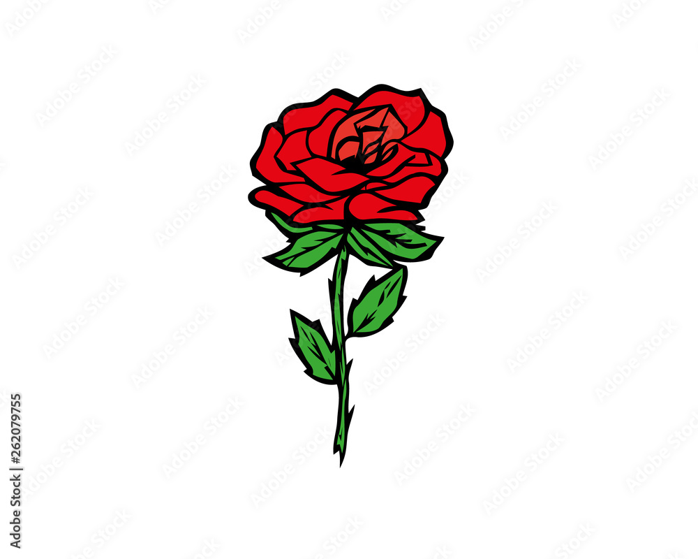 Red rose with green leaves isolated on white. Floral background. Vector illustration. Red rose with green leaves isolated on white. Floral background. Vector illustration.