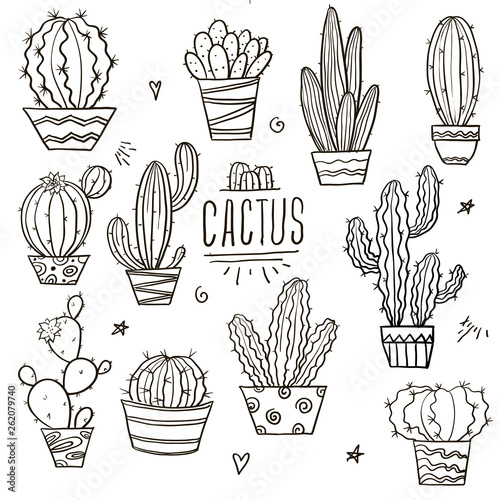 Set of doodle cacti
