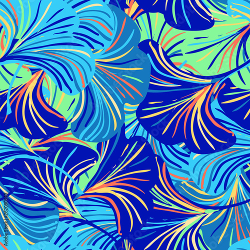 Vector seamless pattern with striped ginkgo leaves